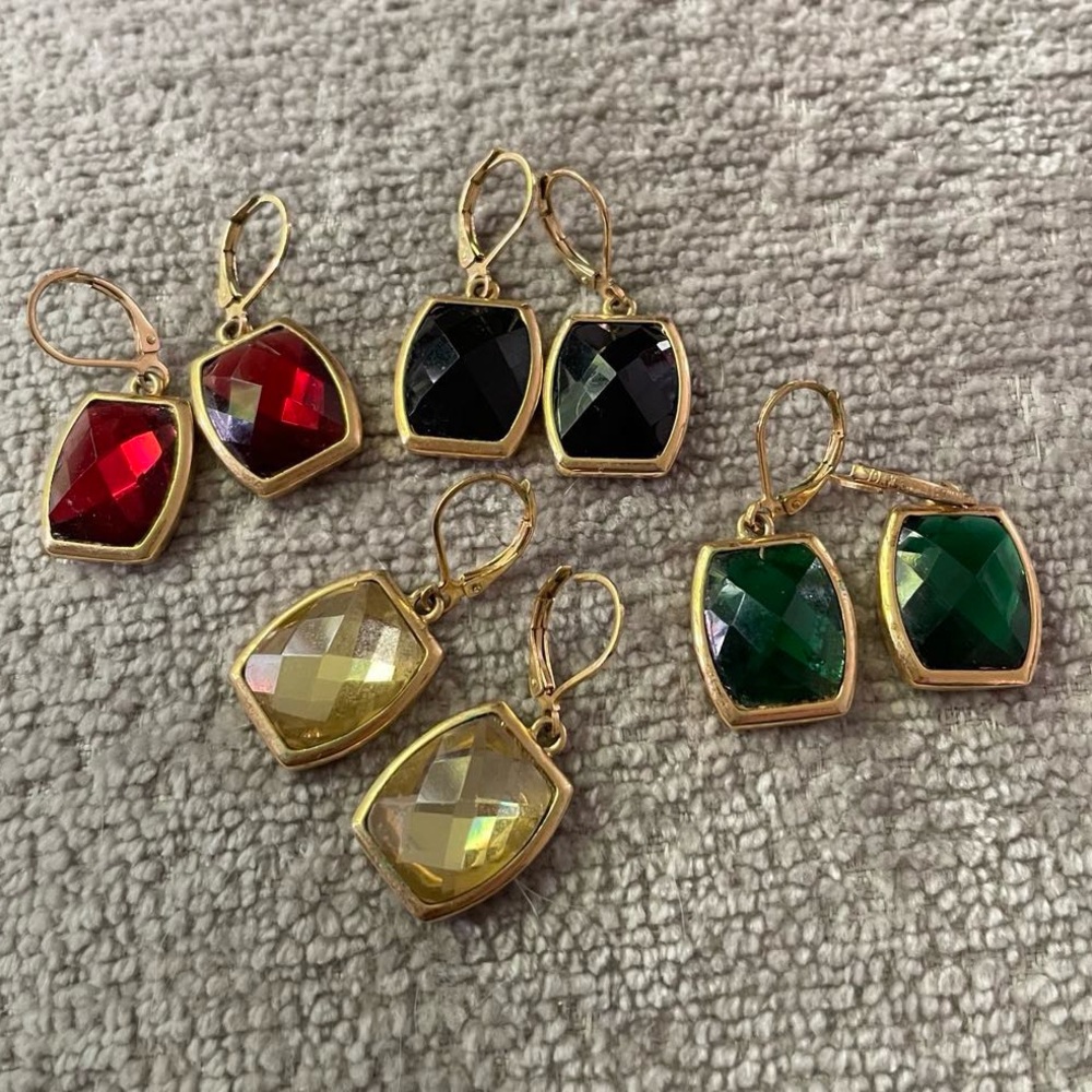 Elegant Gold Toned Framed Faux Gemstone Earrings Set Joan Rivers